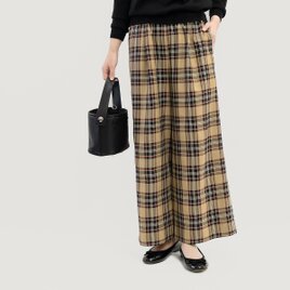 ●SALE20%OFF●ベージュで上質なタータンチェックを楽しむ ワイドパンツ ●ROSIE-WP●