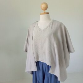 手織りオープンフロントカーディガン / グレー 無地 / 草木染めコットン