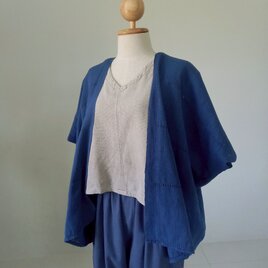 手織りオープンフロントカーディガン / 藍 透かし模様 / 草木染めコットン