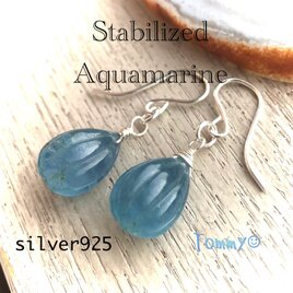 silver925 スタビライズドアクアマリン　大粒ピアス
