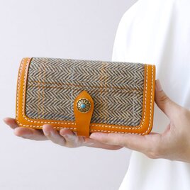 「ウール×革の組み合わせ」长財布｜模块式インナー・多機能デザイン