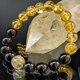 【金運・健康・最強守護】ゴールドルチルクォーツ・アンバー・モリオン・10mm・ブレスレット