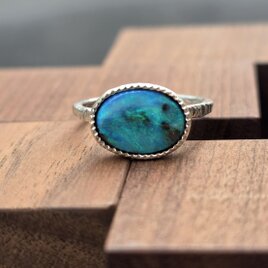 ボルダーオパール　3.214ct　ミル打ち　グリーンとブルーの星雲　シルバーSV925リング