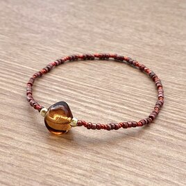 ヴィンテージビーズ スモーキーアンバー & ローズレッド ブレスレット