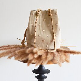 数量限定！チュール刺繍ドット 2wayポシェットマリンバッグ 　ベージュ　クリスマスギフト・ご褒美にも◎