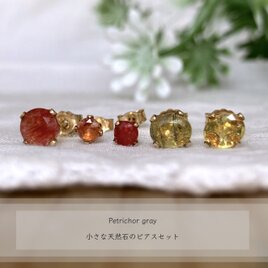 【14kgf 】小さな天然石のピアスセット：Andesine + Sapphire