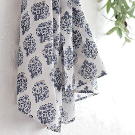 木版染め ブロックプリント フリークロス マルチカバー （ブーケ/ホワイト）