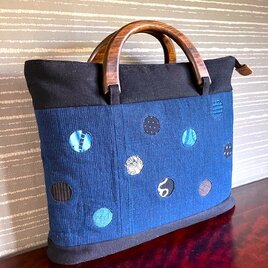 古布　丸窓嵌め込ファスナー手提げ