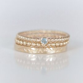 3点セット《選べる誕生石&イニシャル,ナンバー(5文字まで)&ボール》リング 14kgf ピンキーリング対応 アクアマリン