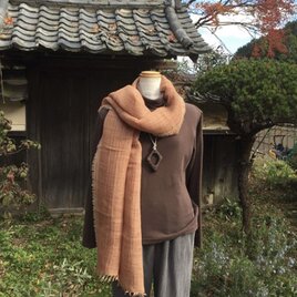 柿渋染め綿ウール二重織ストールK25042