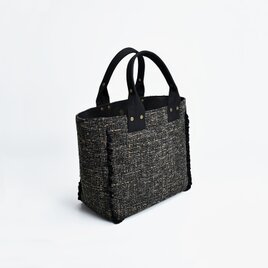 【受注製作】ツイード風フリルトート（ブラック系）
