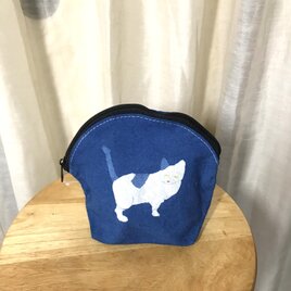 ロウケツ染　藍染めポーチ　ネコ