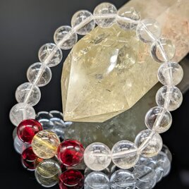 【最強金運・大願成就・健康】ゴールドルチルクォーツ・レッドアンバー・カンチェンジュンガ水晶 10mm ブレスレット