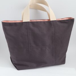 セール✨【送料無料】やわらか帆布のパッチワークトートバッグ　在庫限り　帆布バッグ　グレー×ピンク　No.402