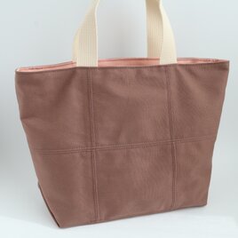 セール✨【送料無料】やわらか帆布のパッチワークトートバッグ　在庫限り　帆布バッグ　モカ×ピンク　No.403