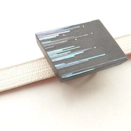 漆工芸　螺鈿帯留め　青貝ストライプ模様