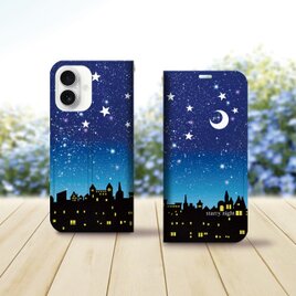 帯なし iPhone 手帳型スマホケース （カメラ穴あり/はめ込みタイプ）【星空の夜（starry night）】