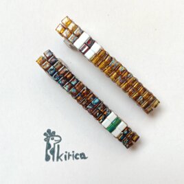 ☆(6cm)べっ甲と白のスクエアビーズバレッタ2種　(#1227)