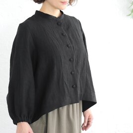 品よく着られる 大人の桐七炊きリネン バンドカラーブラウス（ブラック）TP52