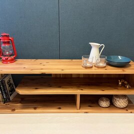 【送料無料】 テレビボード 棚板付き 縦格子型 シェルフ 小物置き 杉 120cm