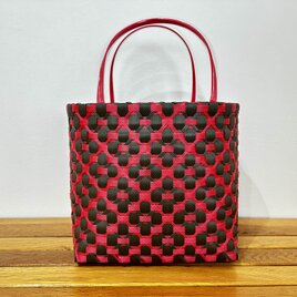 クリスマスカラー★プラカゴ★お散歩バッグ温泉バッグ　エコバッグ　PPバンド　カゴバッグ　お散歩バッグ