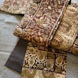 唯屋オリジナル茜インドブロックプリント半幅帯