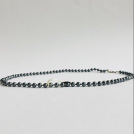 貝ベビーパールオールノットミディアムネックレス/約5mm約53cm/ブラックパール/R/made in japan