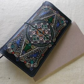 トラベラーズノートカバー　牛革、刻印＆拭き染め　カードポケット付き　