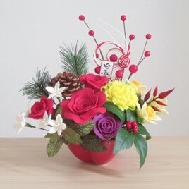 フェルトの花＊お正月飾り＊薔薇と菊と水仙のフェルトフラワー アレンジメント＊アートフラワー 和風モダン