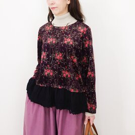 [予約販売] クラシックベロアローズブーケ・ブラックチュールレースプルオーバー（セットアップ可）のコピー