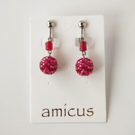 ビーズボールイヤリング(赤)