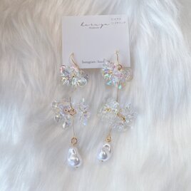 オーロラクリアフラワーとイミテーションパールビーズのピアス orイヤリング