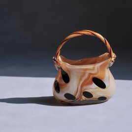 【Murano】イタリア製 / ヴィンテージ / ハンドバッグ型ガラス花瓶 /ブラックドット