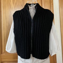 リブ編みジレ(手編み)