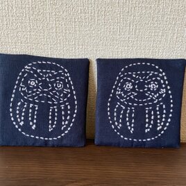 刺し子♡コースター(だるまさん)