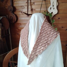 手紡ぎコットンの三角ストール（マロン）