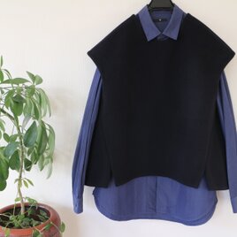一枚限定紺色★ウール100%  厚手ベスト★⛄️冬