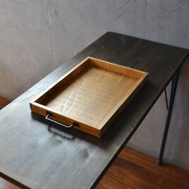 0310mito　国産ひのきのトレイ　Lサイズ　黒丸アイアン取手