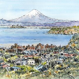 水彩画原画　披露山からの富士山　＃703