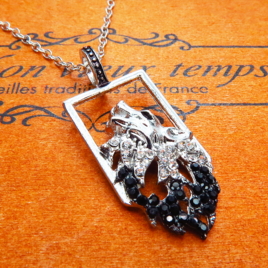 シルバーカラー ウルフ（狼）ヘッド ネックレス パンク ロック ビジュー ラインストーン 長さ調整可 アジャスター可