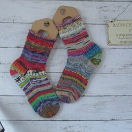 　手編みソックス　冷え対策　Opal カラフル　