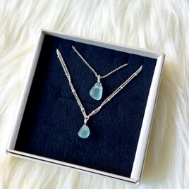 大切な人へ贈り物 ご褒美ジュエリーBOX《Silver925》海色シーグラスビーズのブレスレット･アンクルセット