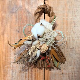 ドライフラワーお正月飾り2way★タッセルブラウン系