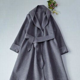 カシミヤ&ウールフード付きシンプルなコート♪
