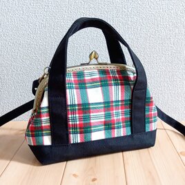 トートバッグ風　がま口ショルダーバッグ　ポシェット　21cm口金　タータンチェック　629