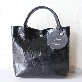 光沢クロコ型押しの本革ミニトート男女兼用 定番  兼用 ハンドメイド12134