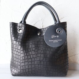 微光沢が映える本革クロコ調スクエア型押しミニトート 兼用 ハンドメイド12135