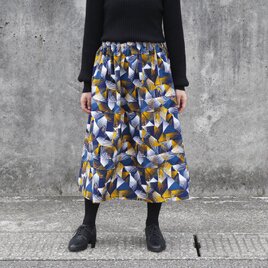 【受注制作】アフリカ布のギャザースカート（ ファーンパターン ）アフリカンプリント アフリカンファブリック