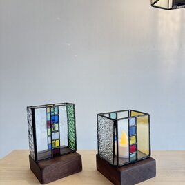 wine block ステンドグラス2個セット　ペン立て　小物入れ（キャンドルBOX）プレゼント