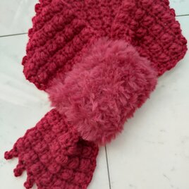 【今年の新色】マフラー ファー 柄 模様 赤 レッド ボルドー ショート ループ 手編み 編み物 編み